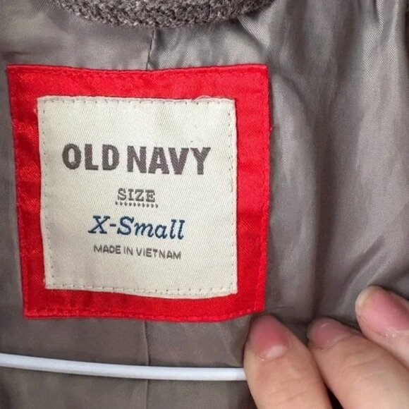 Old Navy, size xsmall, Brown and Red Toggle Coat, wool Blend, hood, zipper - Picture 2 of 7
